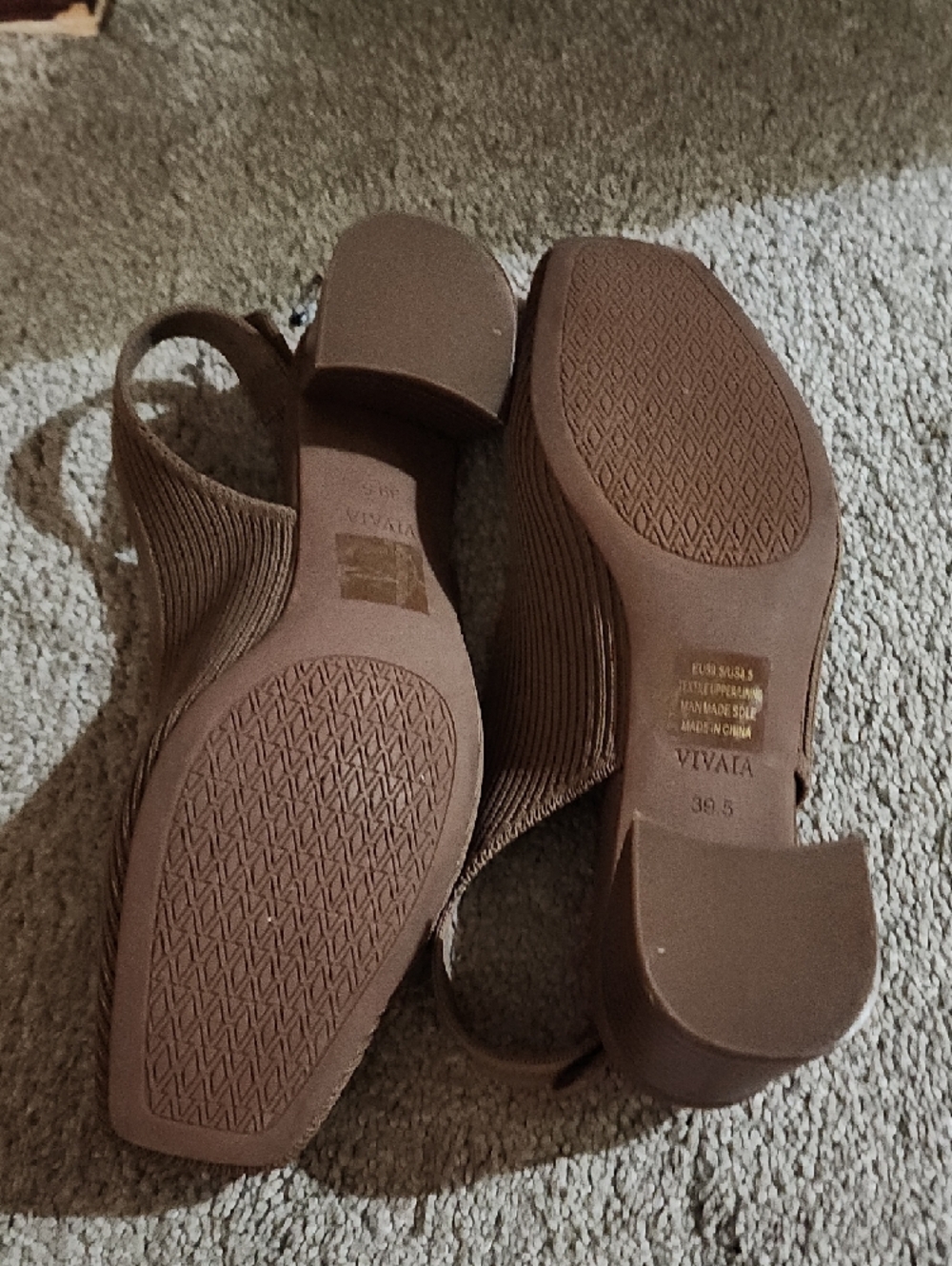 VIVALA Brown Ribbed Slingback Block Heel Pumps - Picture 3 of 3